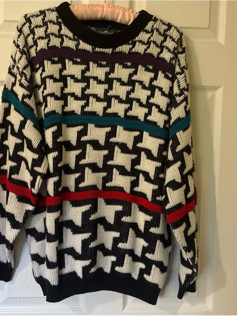 Cabin Creek Black and White Geometric Crewneck Sweater